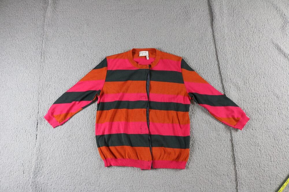 Lanvin Cardigan Womens M Striped Cotton Sweater Quite Luxury Luxe Preppy Italy